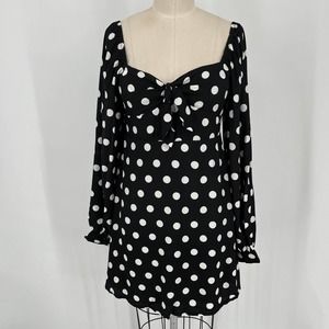 NWT Faithfull the Brand Isobel Mini Dress Sz 4 Emelda Dot Black White